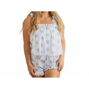 NEW 8 OAK LANE vine tie top ruffle floral pajama set in blue